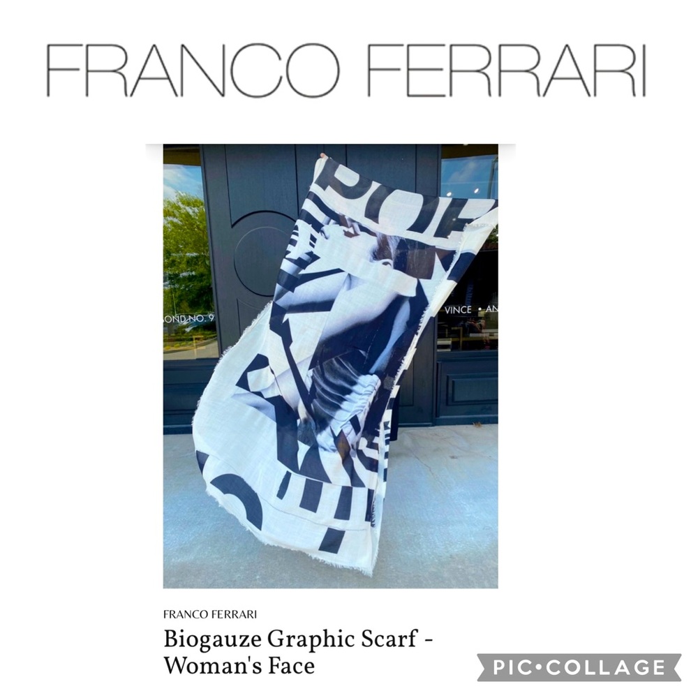 Rare Franco Ferrari Biogauze Graphic Scarf. Woman’s Face, Abstract. 48”X72”.